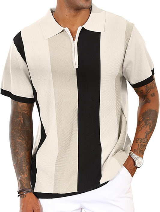 Men's Polo Shirt Vintage Striped Knitting Shirts 