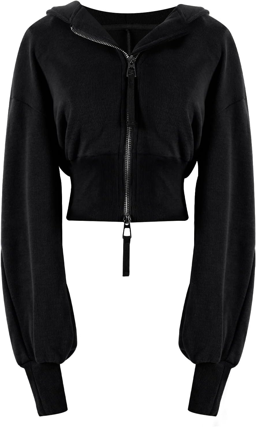 Women Cropped Hoodie Zip Up Long Sleeve