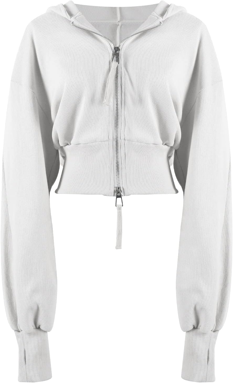 Women Cropped Hoodie Zip Up Long Sleeve