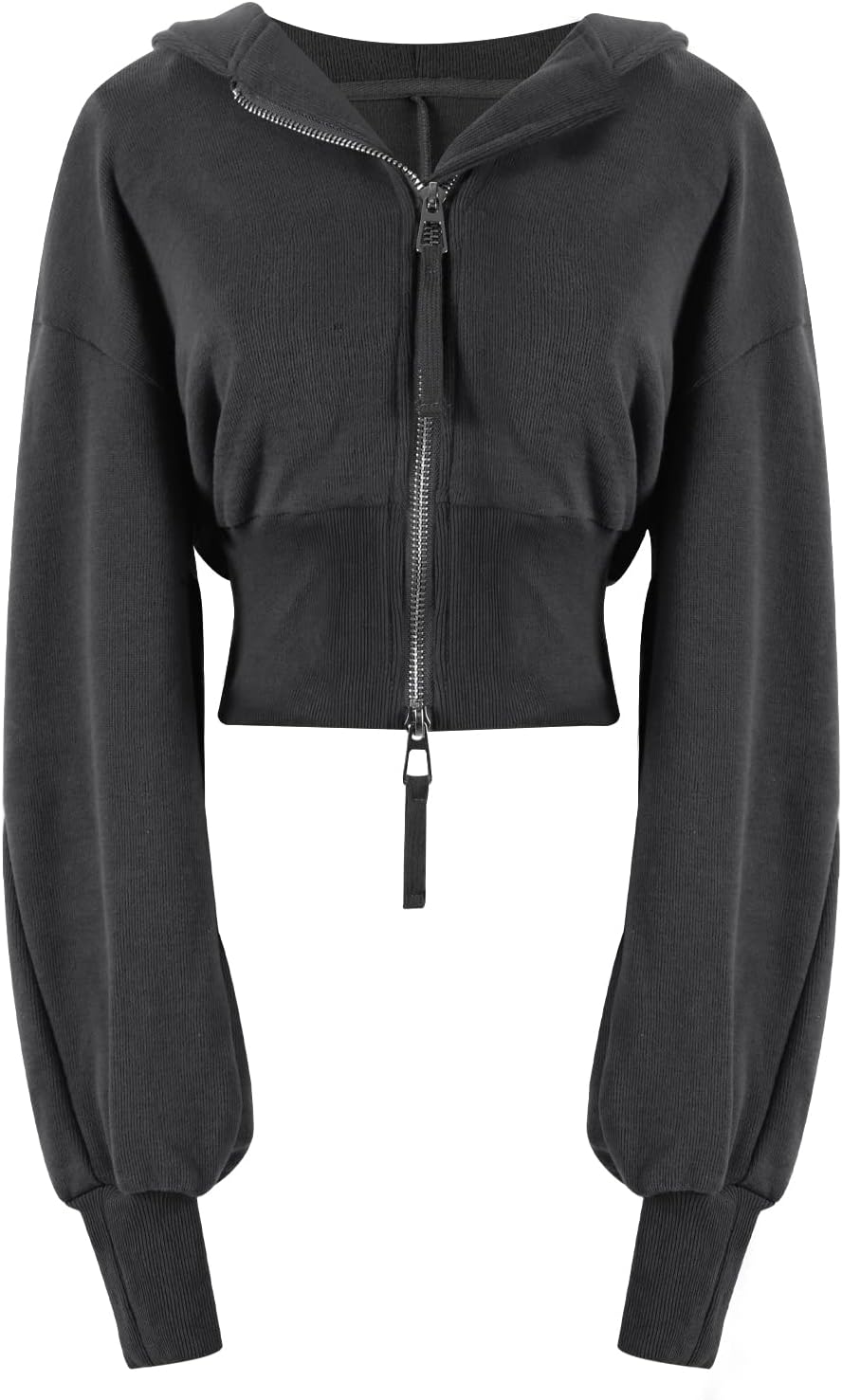 Women Cropped Hoodie Zip Up Long Sleeve