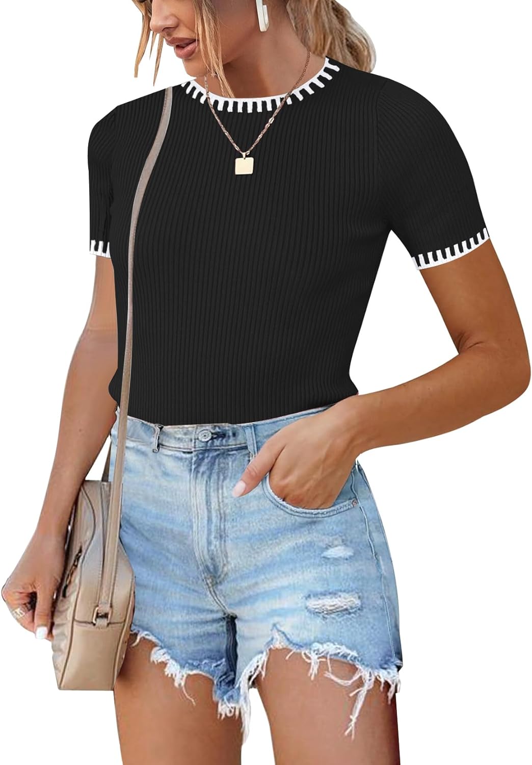 Womens Tops Slim Fit Short Sleeve T Shirt Pullover Top