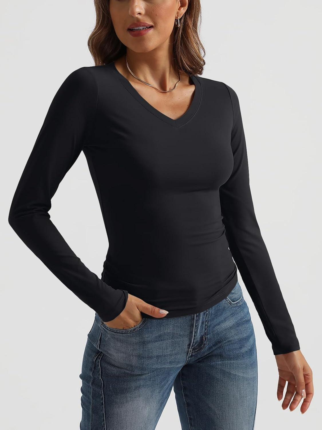 Long Sleeve Shirt for Women - Crop Top Layering Slim Fit