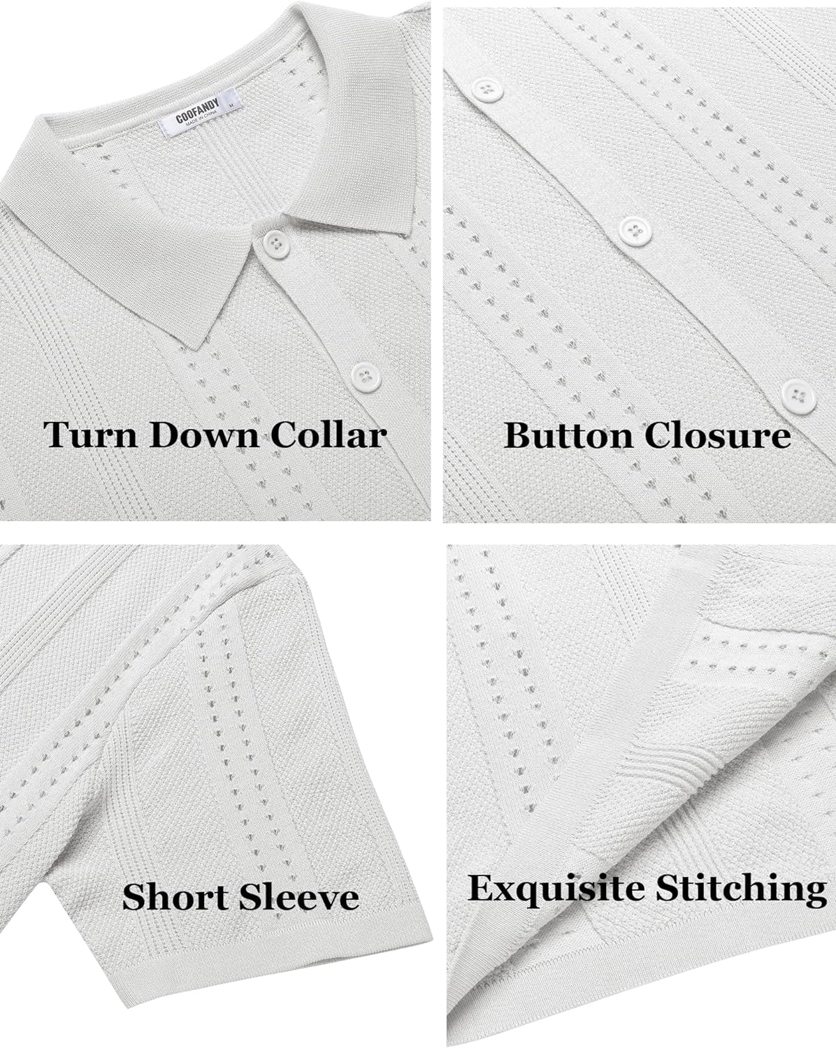 Men's Knit Shirt Short Sleeve Button down Polo Shirt 