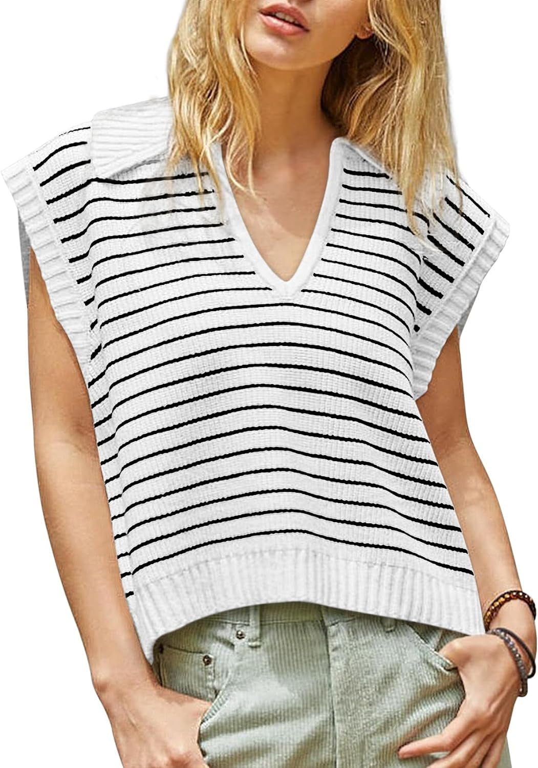 Womens Summer Sweater Vest Cap Sleeve V Neck Top