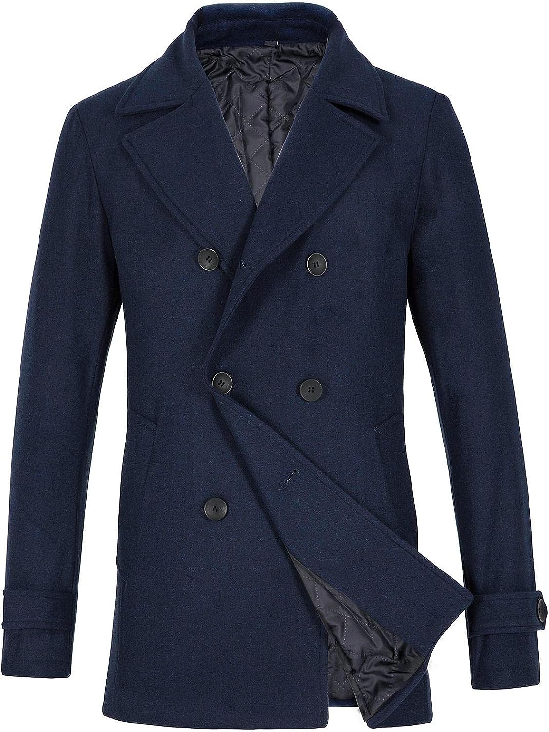 Men's Wool Blend Double Breasted Pea Coat 