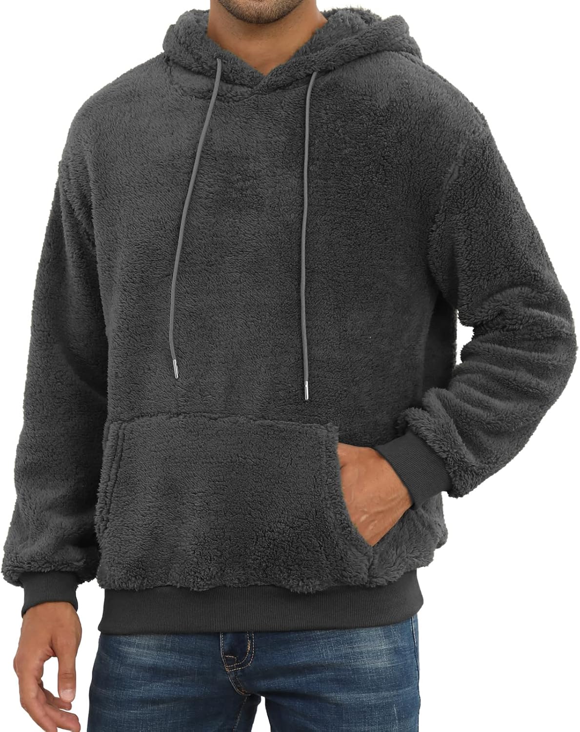 Men's Fuzzy Sherpa Hoodie Pullover Sweatshirts 