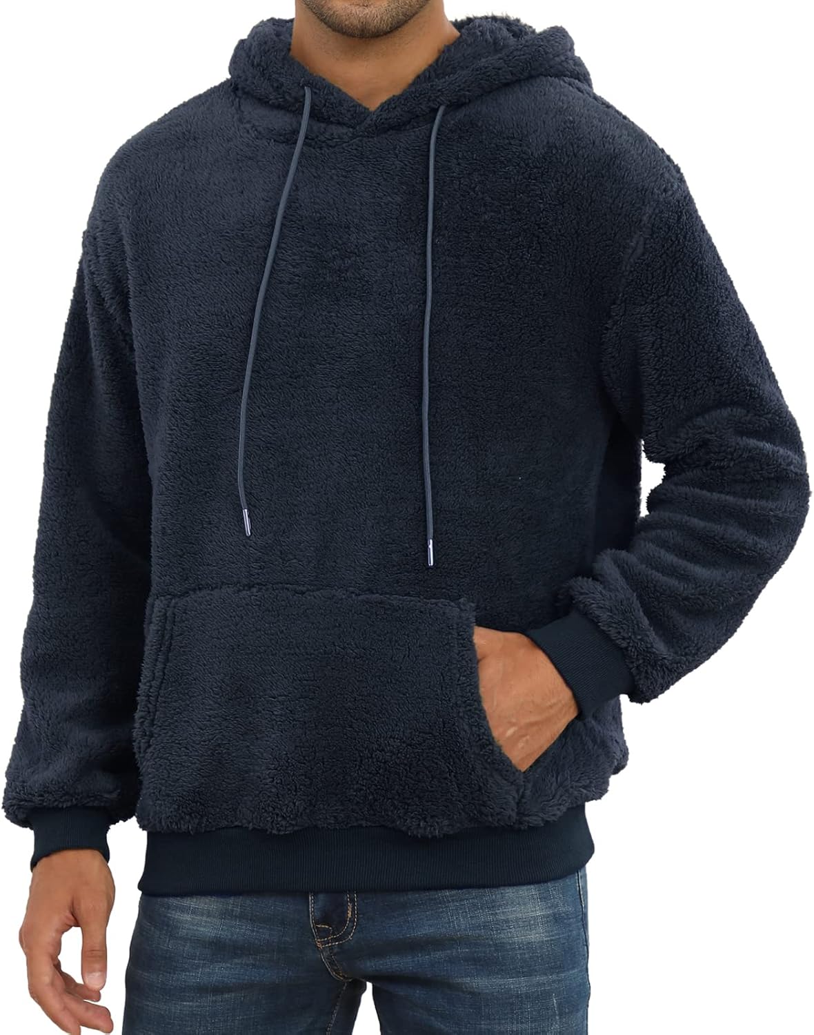 Men's Fuzzy Sherpa Hoodie Pullover Sweatshirts 