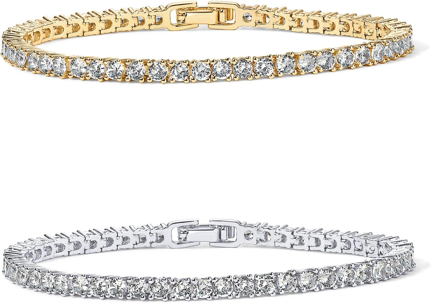 14K Gold Plated 3Mm Cubic Zirconia Classic Tennis Bracelet for Womens