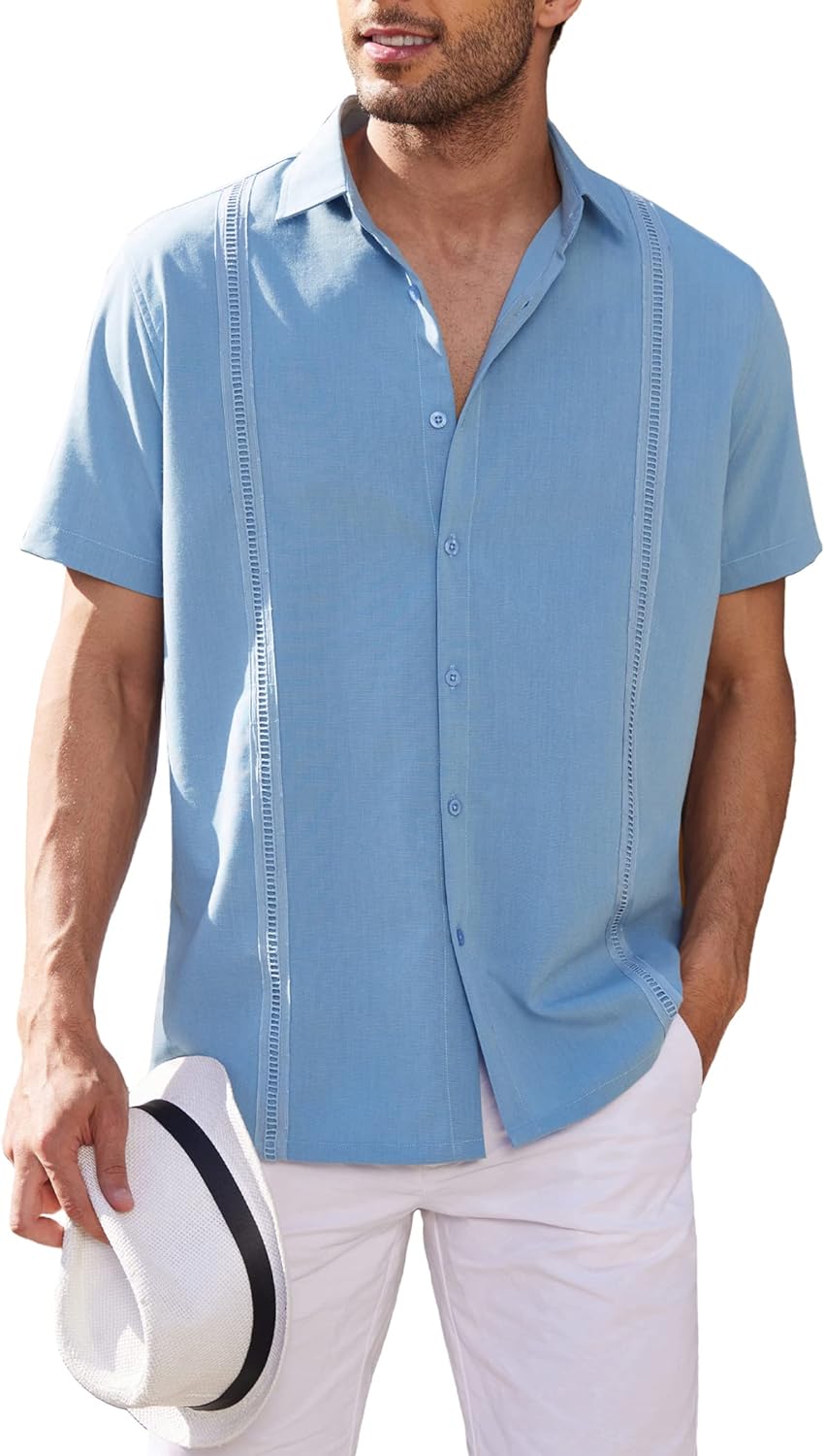 Men's Short Sleeve Cuban Guayabera Casual button down Shirt 