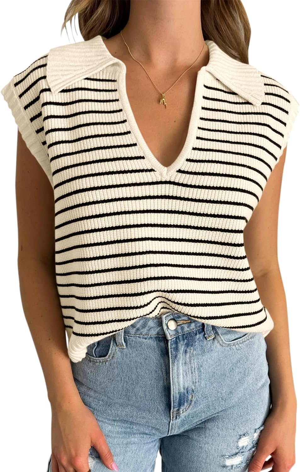 Womens Summer Sweater Vest Cap Sleeve V Neck Top