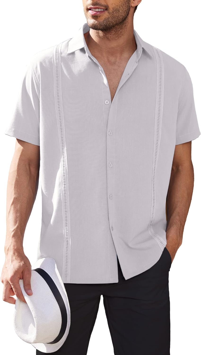 Men's Short Sleeve Cuban Guayabera Casual button down Shirt 