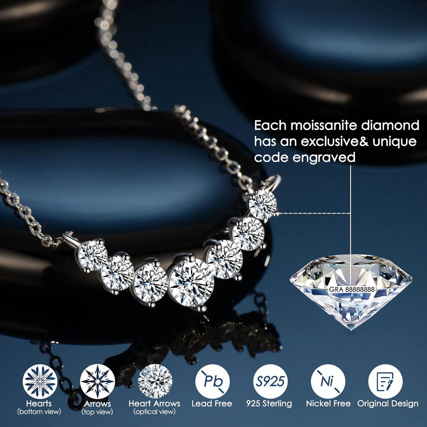 FInest Diamond Pendant Necklaces for Women, Moissanite Necklace 1.7-7.6 Ct