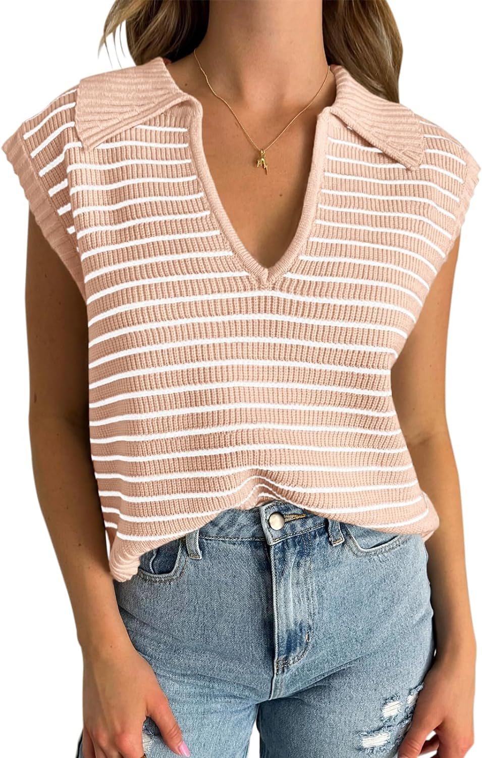 Womens Summer Sweater Vest Cap Sleeve V Neck Top