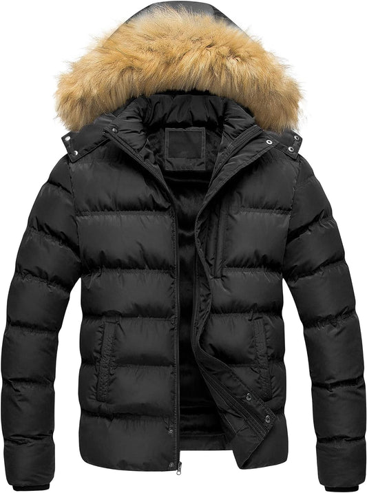 Men's Puffer Jacket Hooded Fur 