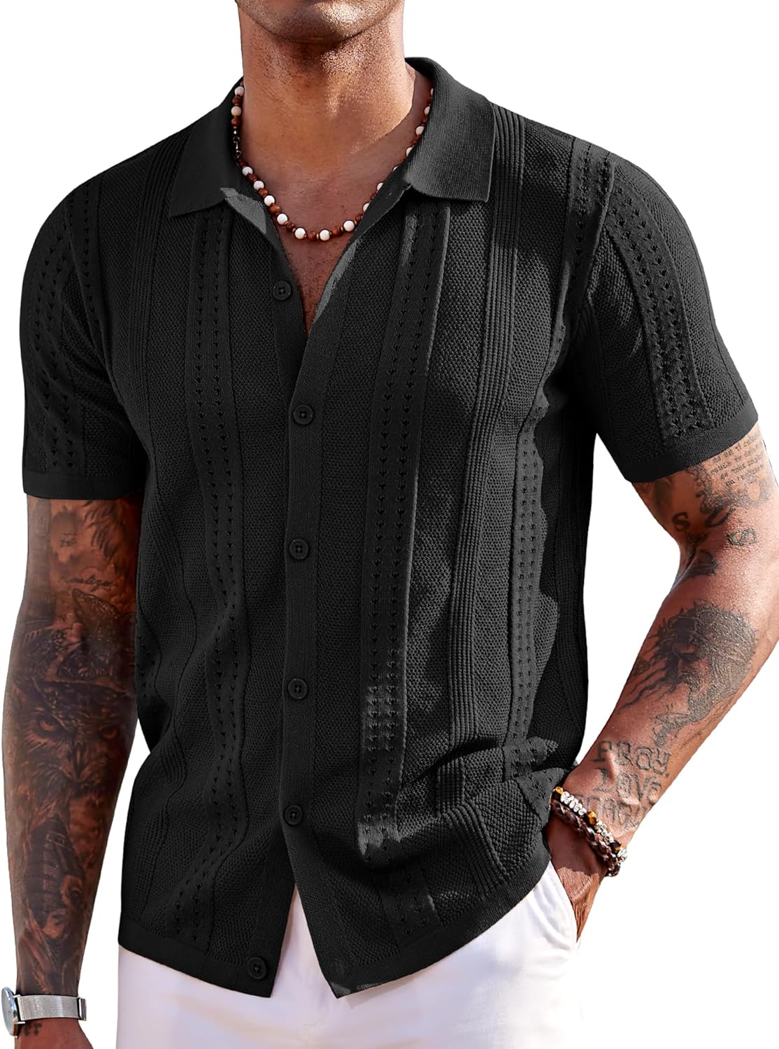 Men's Knit Shirt Short Sleeve Button down Polo Shirt 