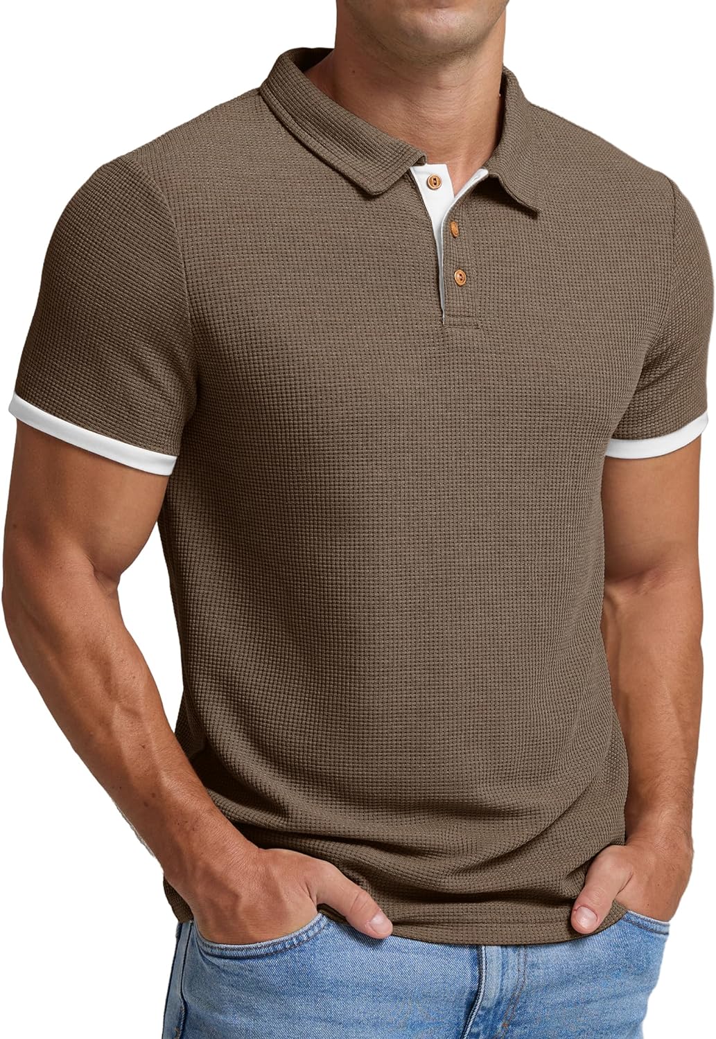 Men'S Waffle Knit Short Sleeve Casual Polo Shirts