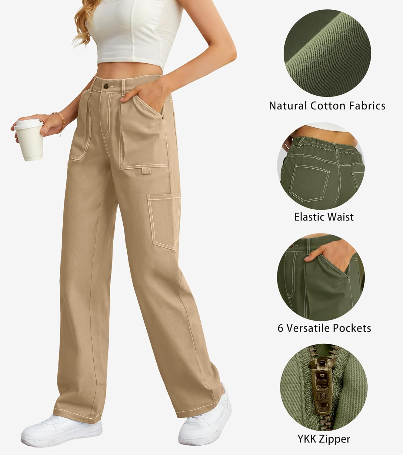 Cargo Pants Women High Waisted Casual Pants 