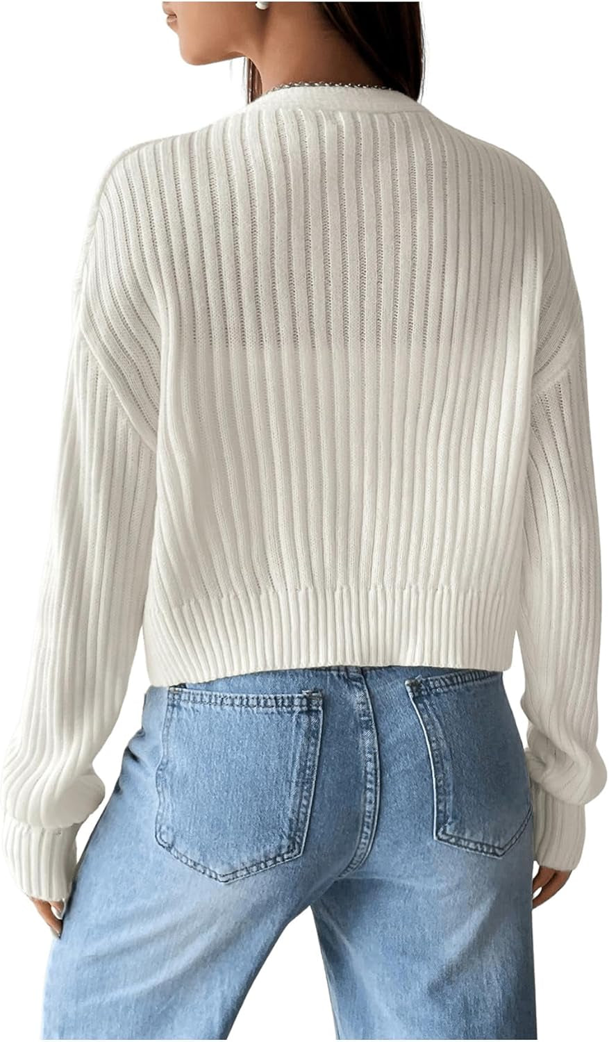 Women's Ribbed Knit V Neck Button Down Sweater