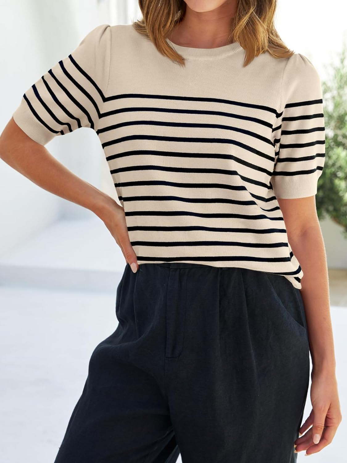 Women's Casual Striped Tops Short Sleeve Crew Neck shirts