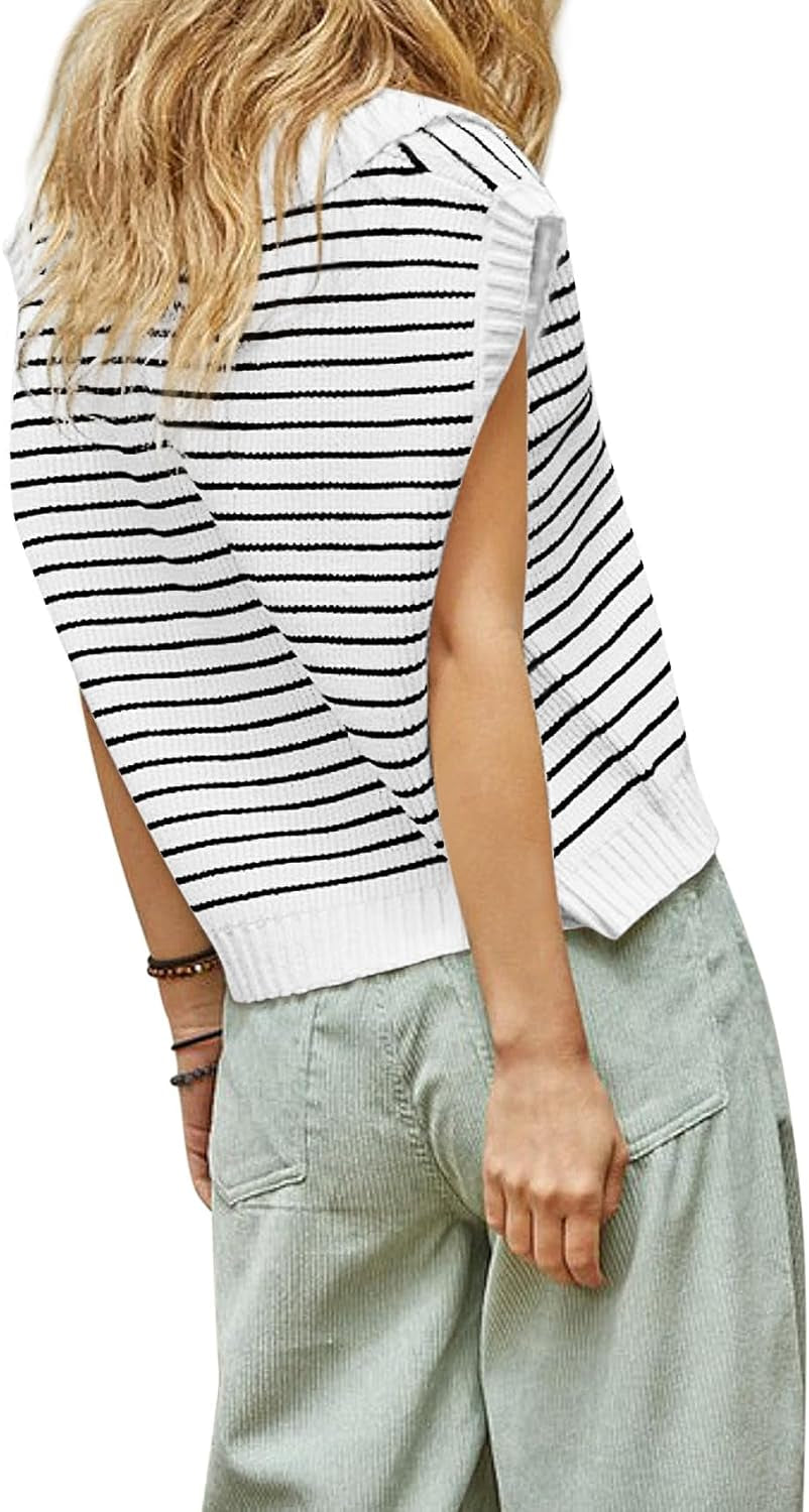 Womens Summer Sweater Vest Cap Sleeve V Neck Top