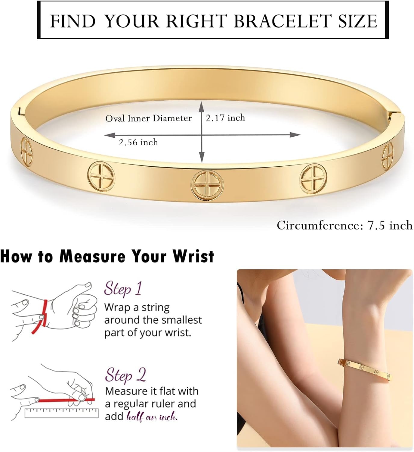 Women 14K Gold Plated Bangle Bracelets Cubic Zirconia Stainless Steel Bracelet