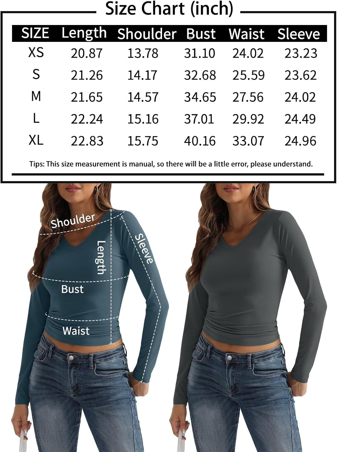 Long Sleeve Shirt for Women - Crop Top Layering Slim Fit