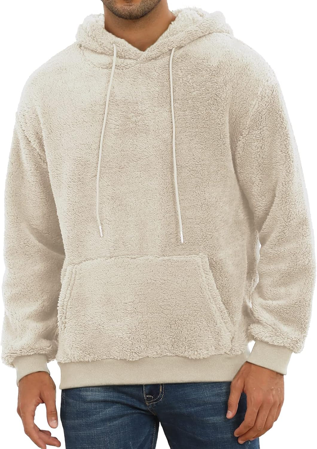 Men's Fuzzy Sherpa Hoodie Pullover Sweatshirts 