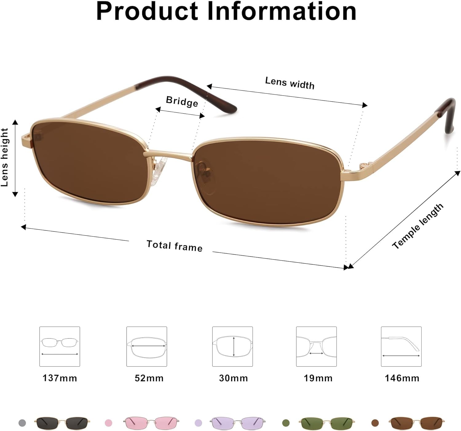 Womens Small Narrow Rectangle Sunglasses 