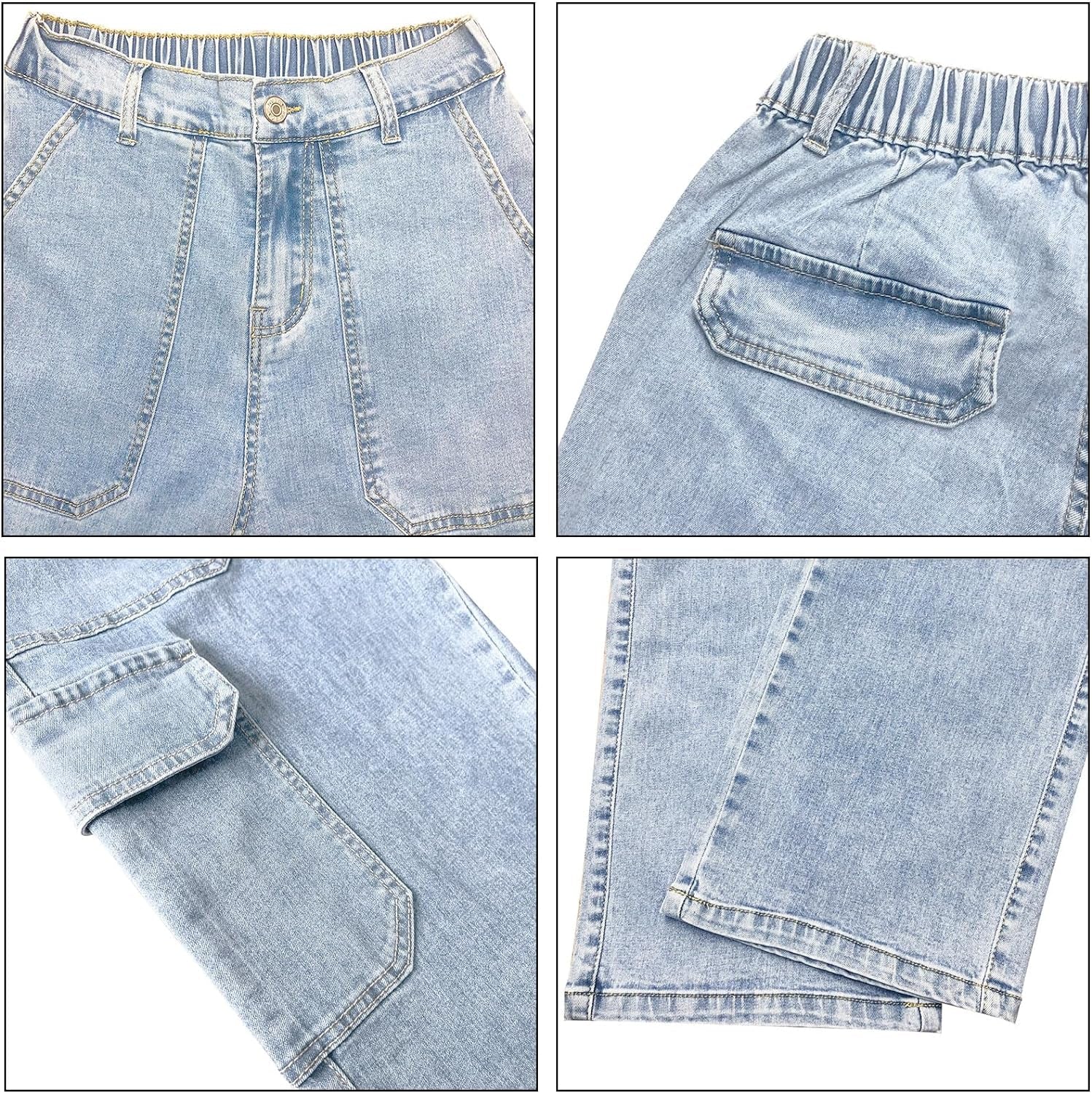 Women's High Waisted Cargo Jeans Stretch Wide Leg Denim Pants Trendy