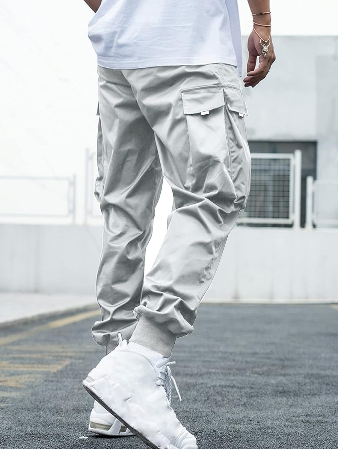 Men's Drawstring Tech wear Cargo Pants with Flap Pockets 