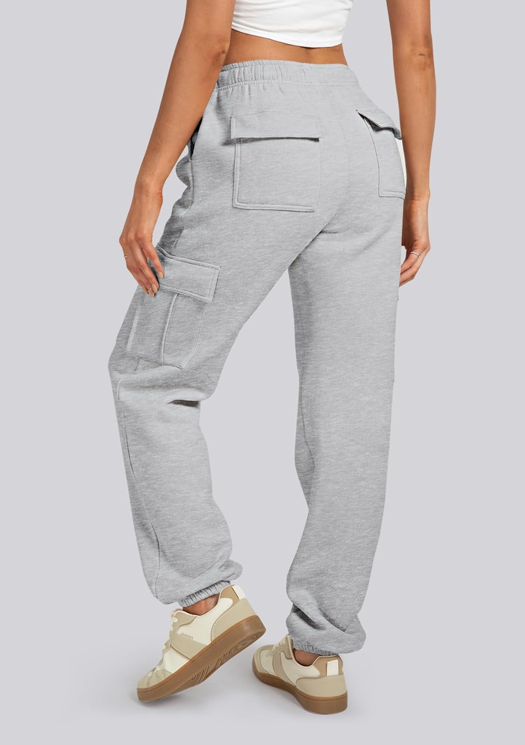 Cargo Pants Women Sweatpants Fleece Lined High Waisted Drawstring Baggy Y2K Joggers Lounge with Pockets