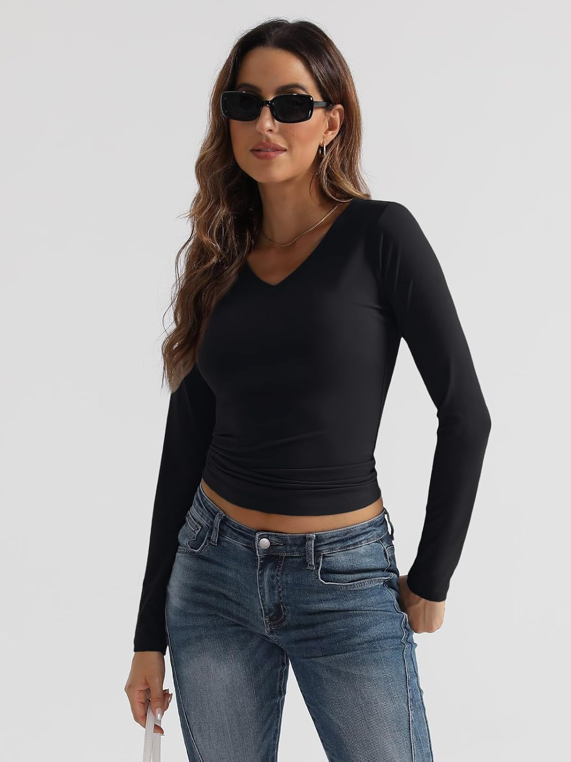 Long Sleeve Shirt for Women - Crop Top Layering Slim Fit