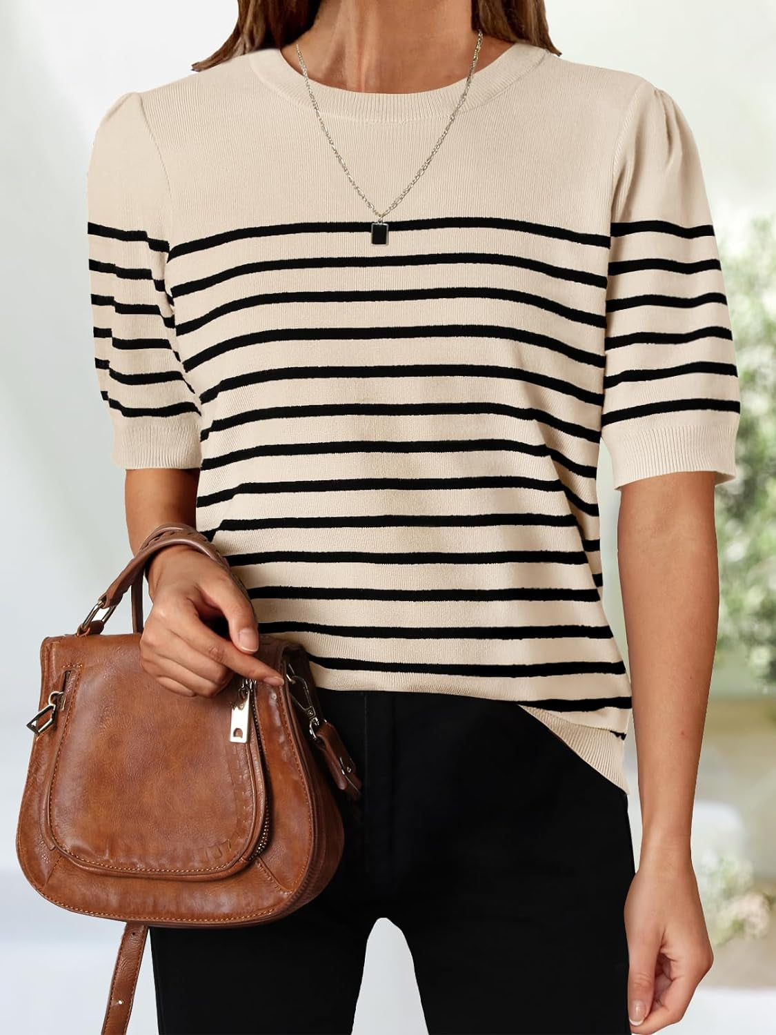 Women's Casual Striped Tops Short Sleeve Crew Neck shirts