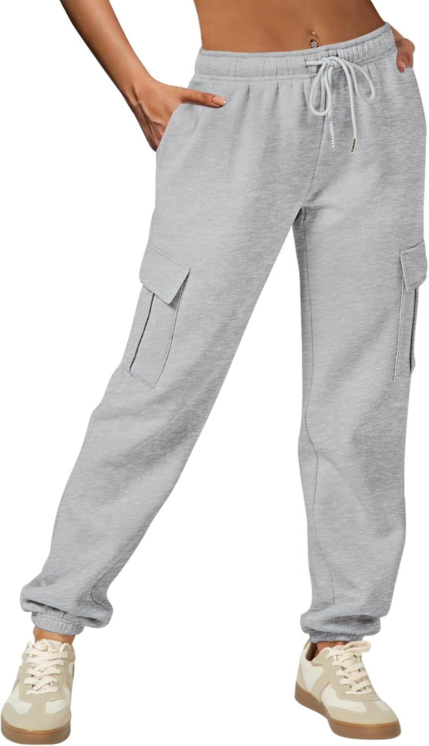 Cargo Pants Women Sweatpants Fleece Lined High Waisted Drawstring Baggy Y2K Joggers Lounge with Pockets