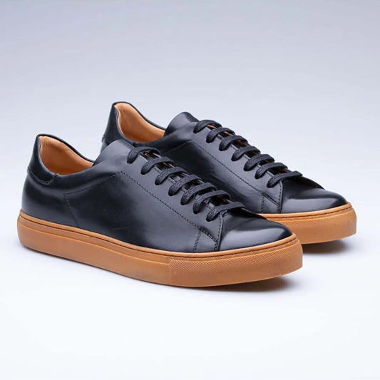 Black Men's Leather Sneaker, Handmade Leather Sneakers