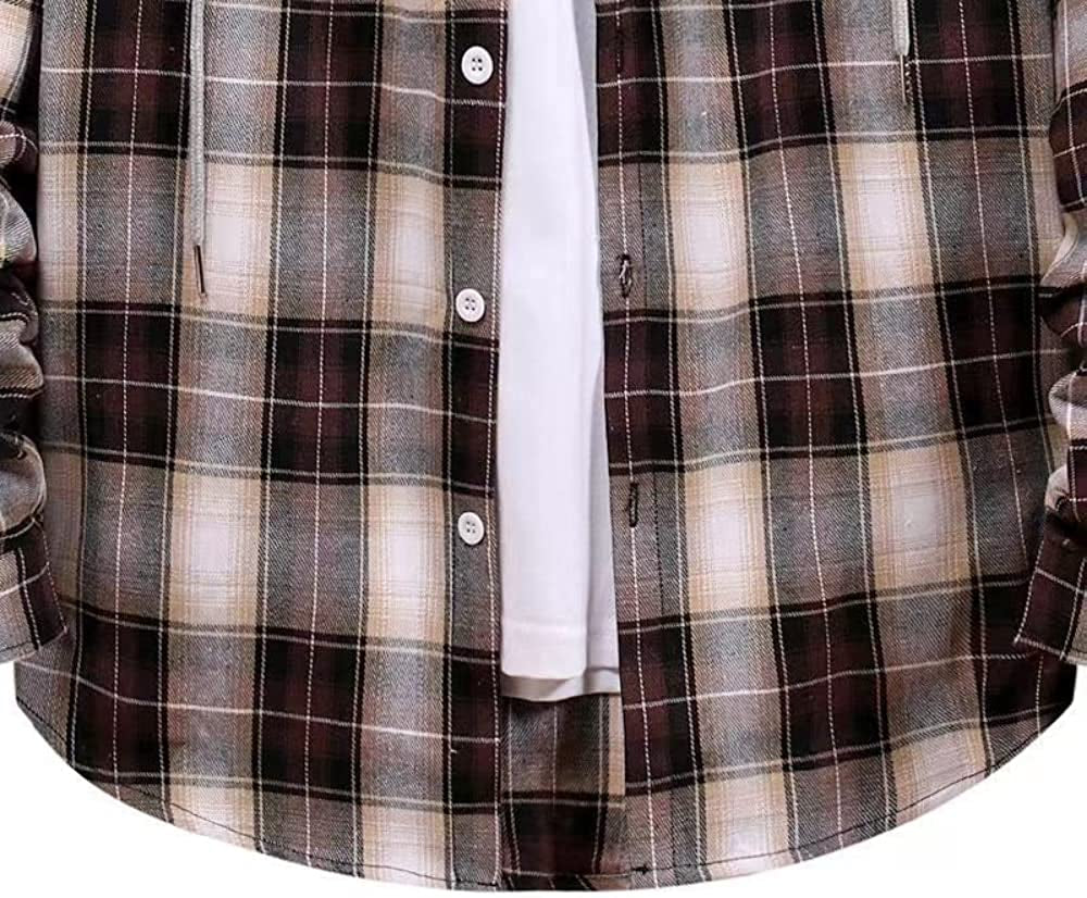 Men'S Long-Sleeve Plaid Hooded Flannel Shirts with hood