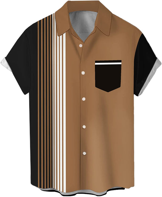 Mens Bowling Shirt 1950S Retro Print Hawaiian Shirts Short Sleeve Casual Button down Shirt Beach Shirts