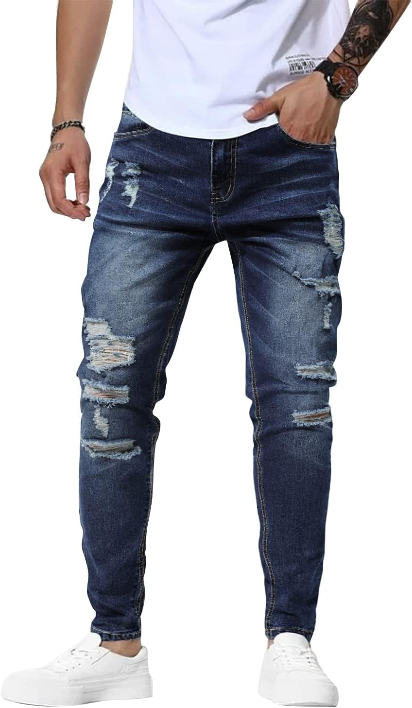 Mens Jeans Slim Fit Skinny Denim Stretch Tapered Pants