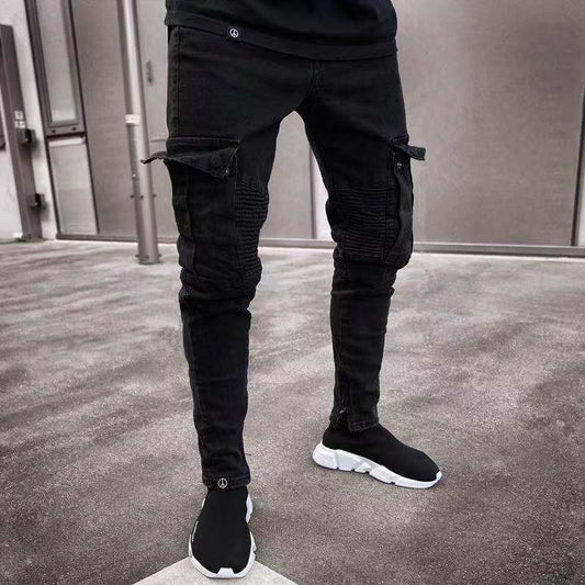 Men Ripped Skinny Jeans Stretchy-Black Pants