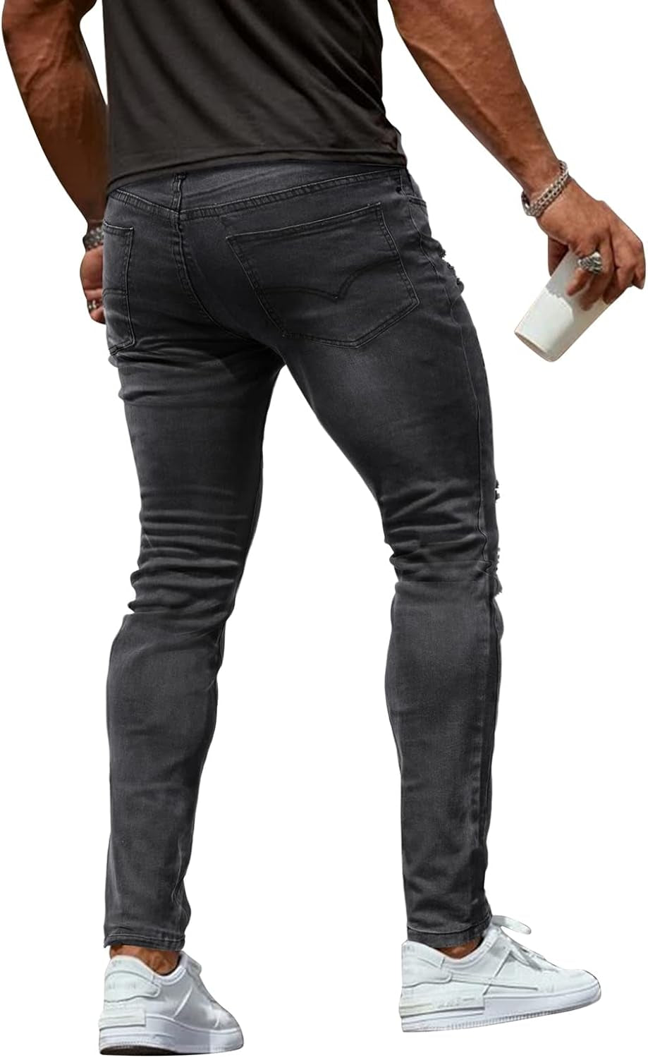 Men's Dark Gey Jeans Slim Fit Skinny Denim Stretch Tapered Jean Pants