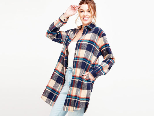 Womens Winter Cozy Oversize Work Wear Lumberjack Plaid Flannel Jacket