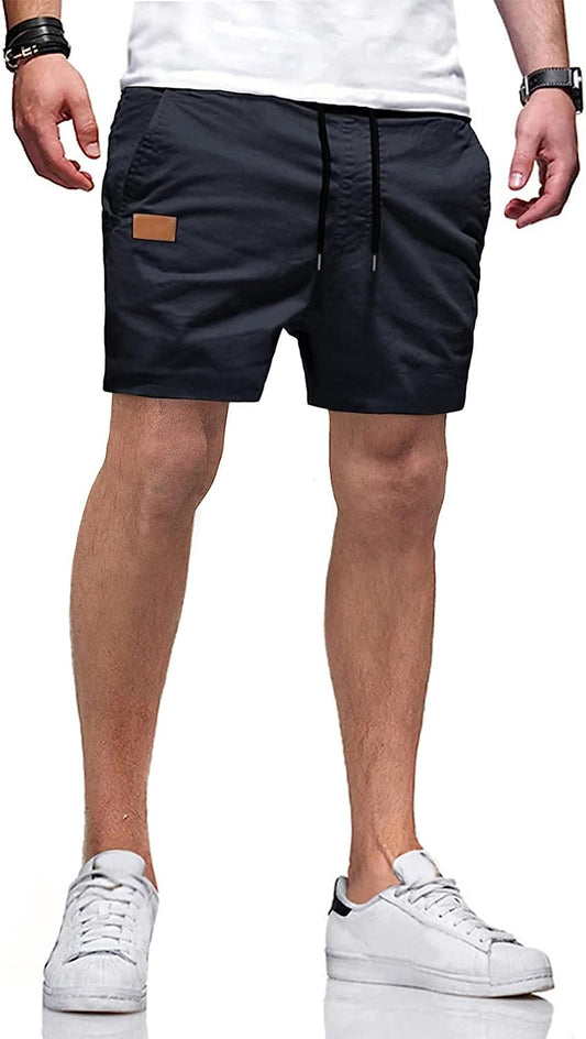 Mens Casual Shorts - Cotton Drawstring Summer Beach Stretch Twill Chino 