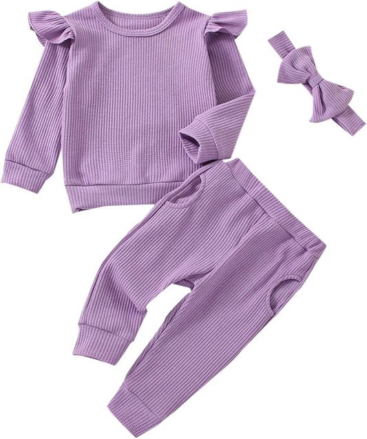 Baby Girl Clothes Fall Winter Outfits Infant Toddler Long Sleeve Sweatshirt Pants Headband Outfits Set