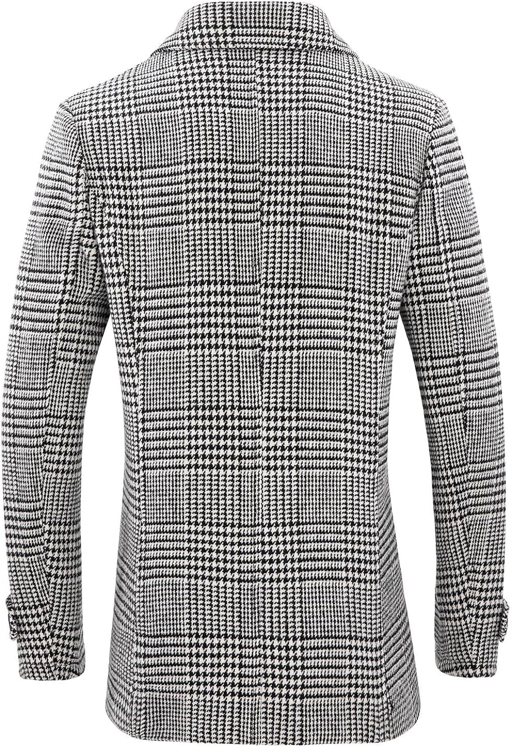 Black- White Men's Wool Blend Double Breasted Pea Coat 