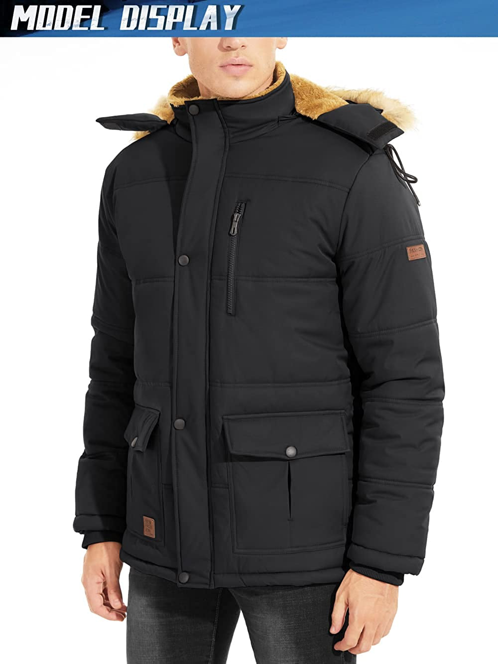 Men's Winter Jacket with Hood Water Repellent Windproof 