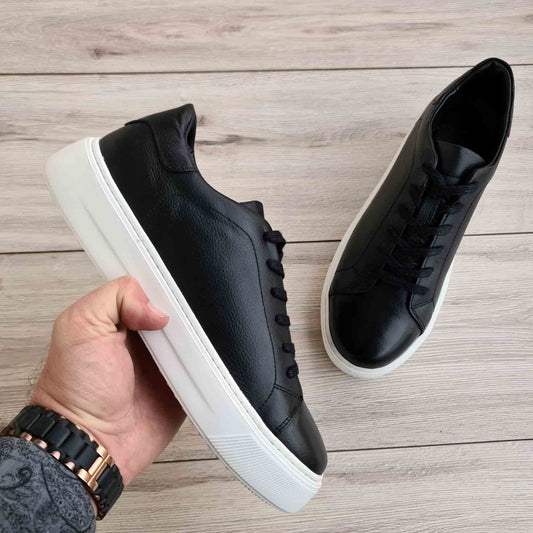 Leather Sneakers with High Platform Sole for Men