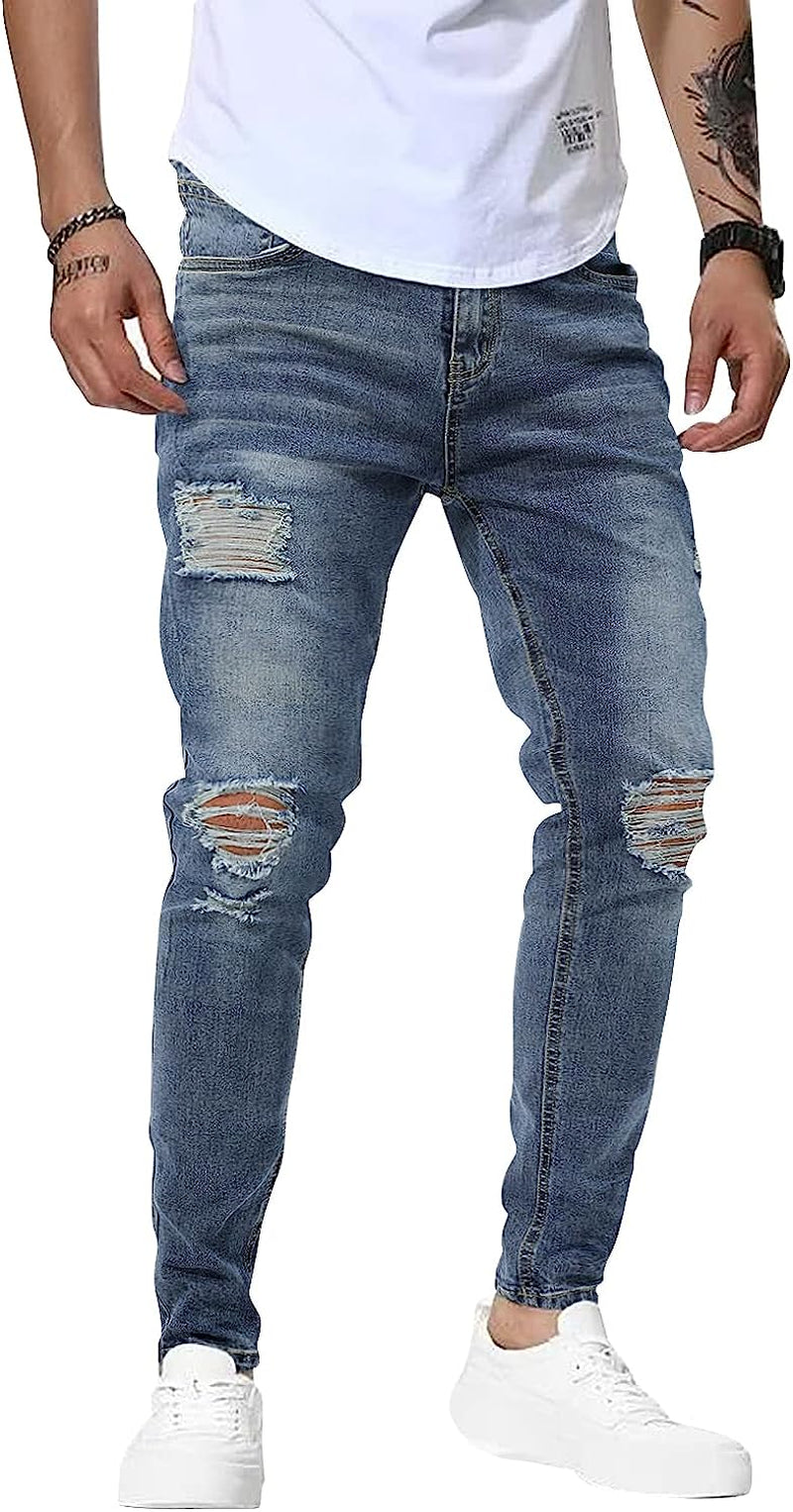 Mens Jeans Slim Fit Skinny Denim Stretch Tapered Jean Pants