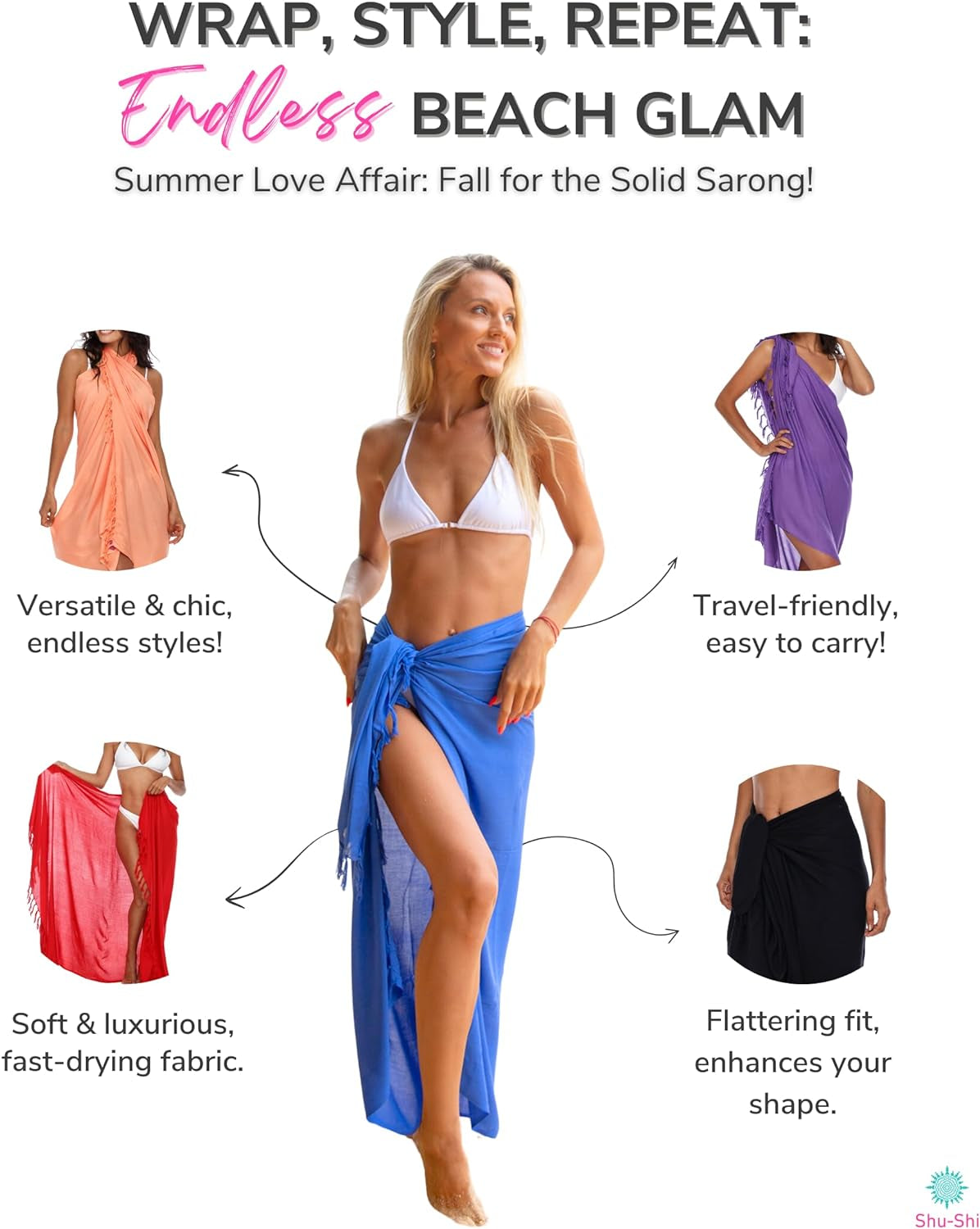 Womens Beach Cover up Ombre Sarong Swimsuit Cover-Up Pareo Coverups