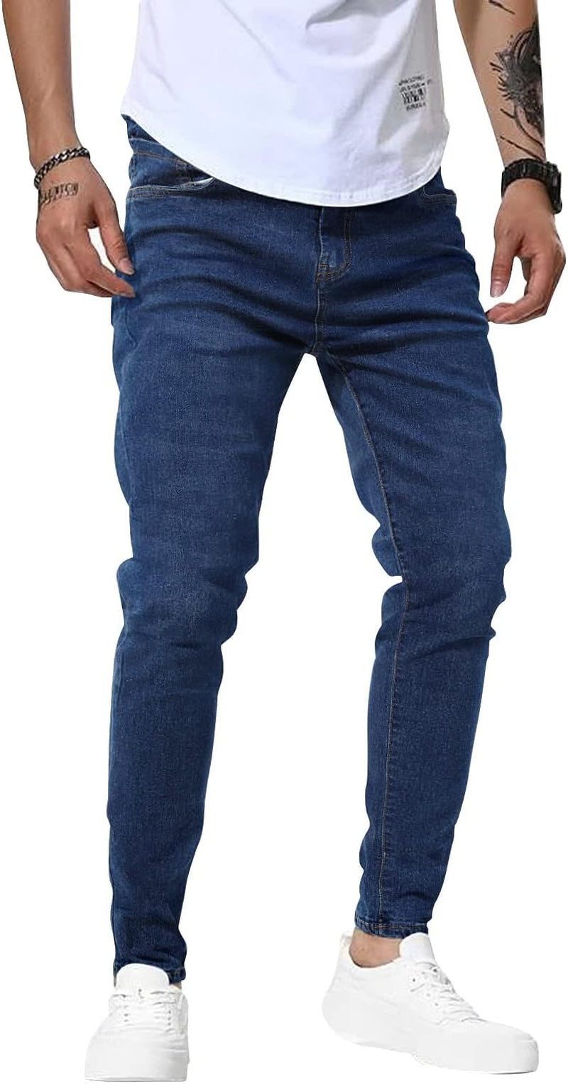 Men's Navy Jeans Slim Fit Skinny Denim Stretch Tapered Jean Pants