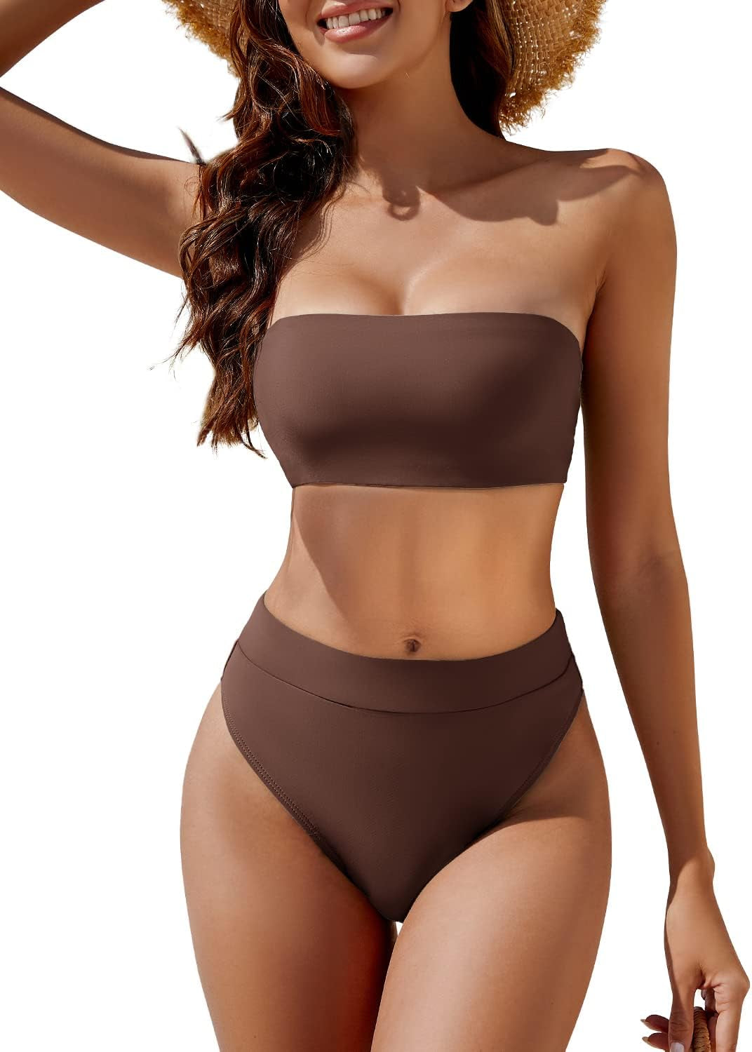 Women's Two-Piece Bandeau Bikini Swimsuit off Shoulder 